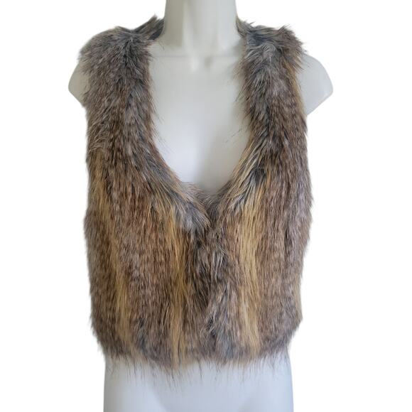 Y2k GUESS Faux Coyote Fur Vest Tan XS NWT Mob Wife Heritage Boho Festival - Picture 14 of 16